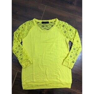 Women’s Kitsch Bright Yellow Sweater with Lace Sleeves!
